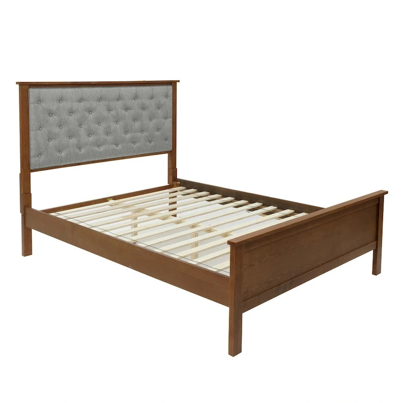 Tête de lit capitonnée grise et pied de lit en bois pour lit Queen Size