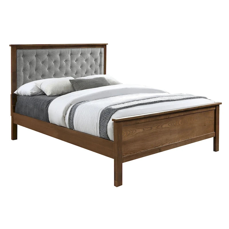 Tête de lit capitonnée grise et pied de lit en bois pour lit Queen Size