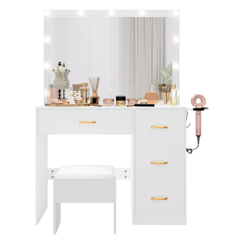 35,4 Table de Maquillage Miroir avec Tabouret et Ampoule
