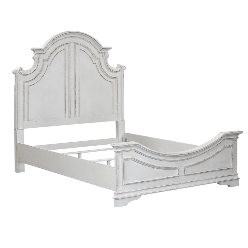 Lit à panneaux King size California en écorce vieillie blanc antique
