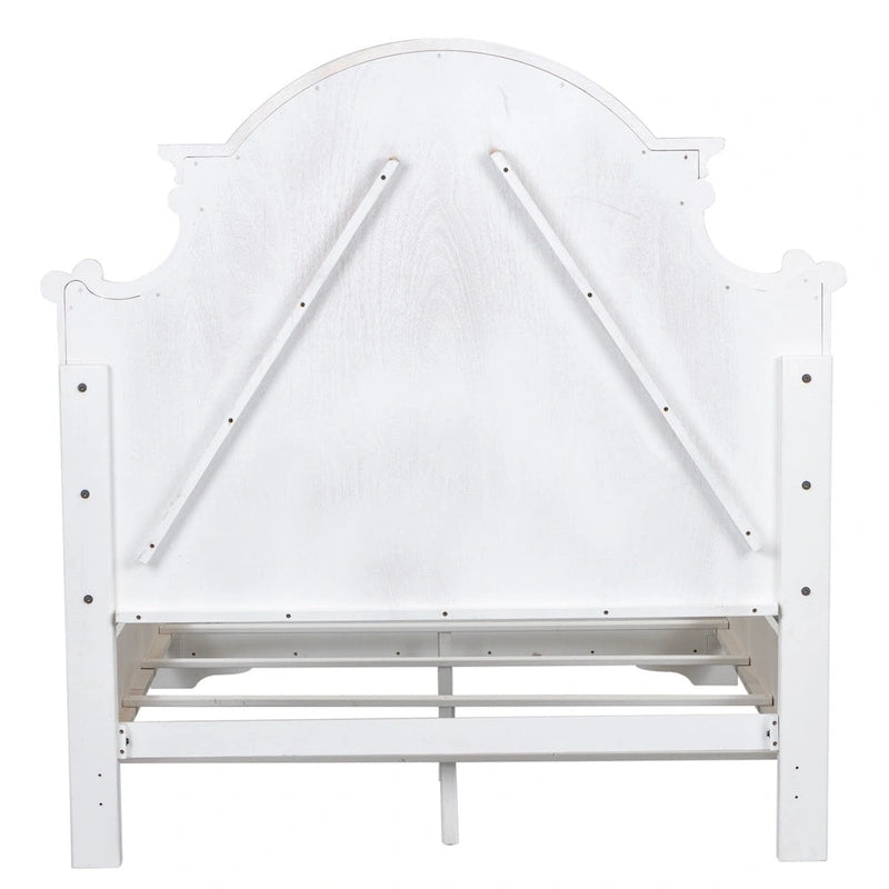 Lit à panneaux King size California en écorce vieillie blanc antique