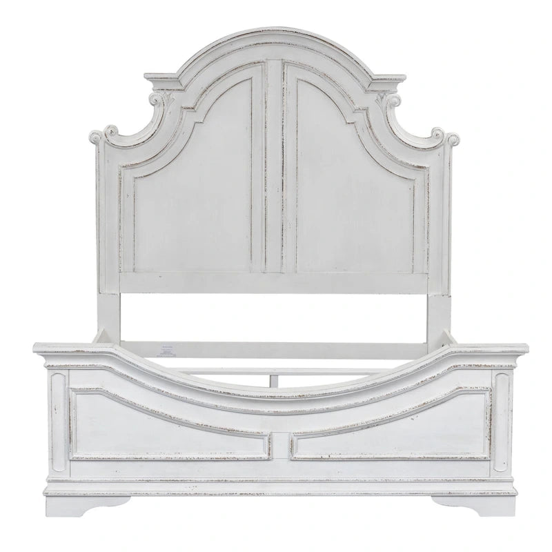 Lit à panneaux King size California en écorce vieillie blanc antique