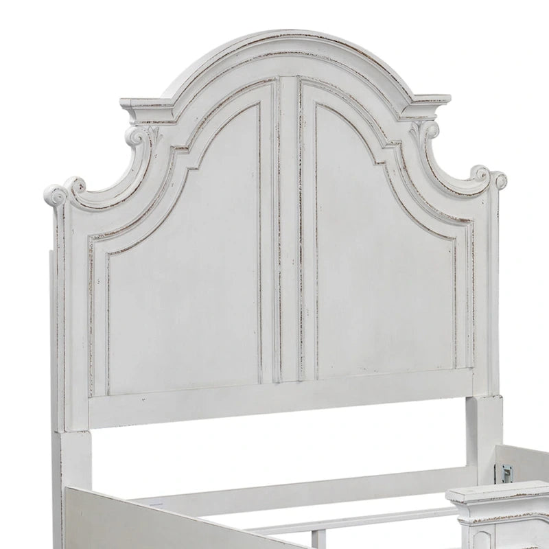 Lit à panneaux King size California en écorce vieillie blanc antique