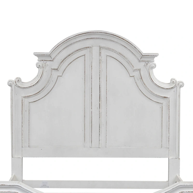 Lit à panneaux King size California en écorce vieillie blanc antique