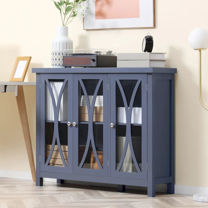 Bahut de cuisine moderne avec meuble de rangement à double porte et portes vitrées