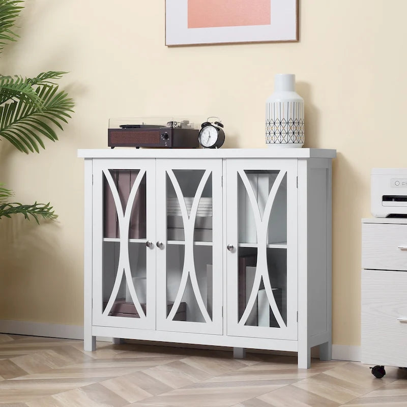 Bahut de cuisine moderne avec meuble de rangement à double porte et portes vitrées