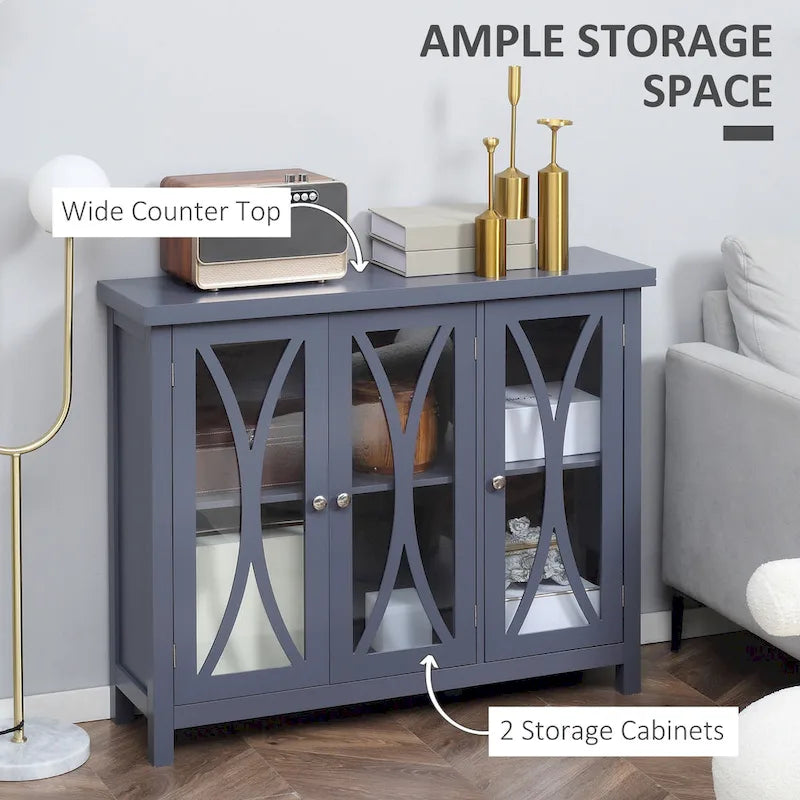 Bahut de cuisine moderne avec meuble de rangement à double porte et portes vitrées