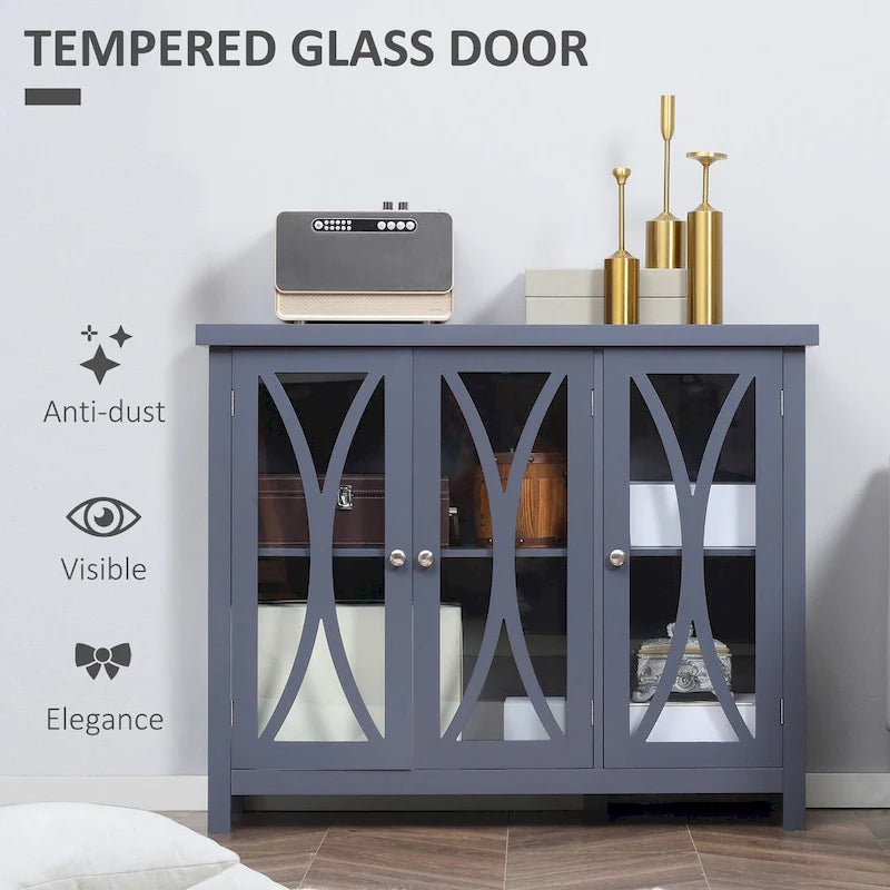 Bahut de cuisine moderne avec meuble de rangement à double porte et portes vitrées