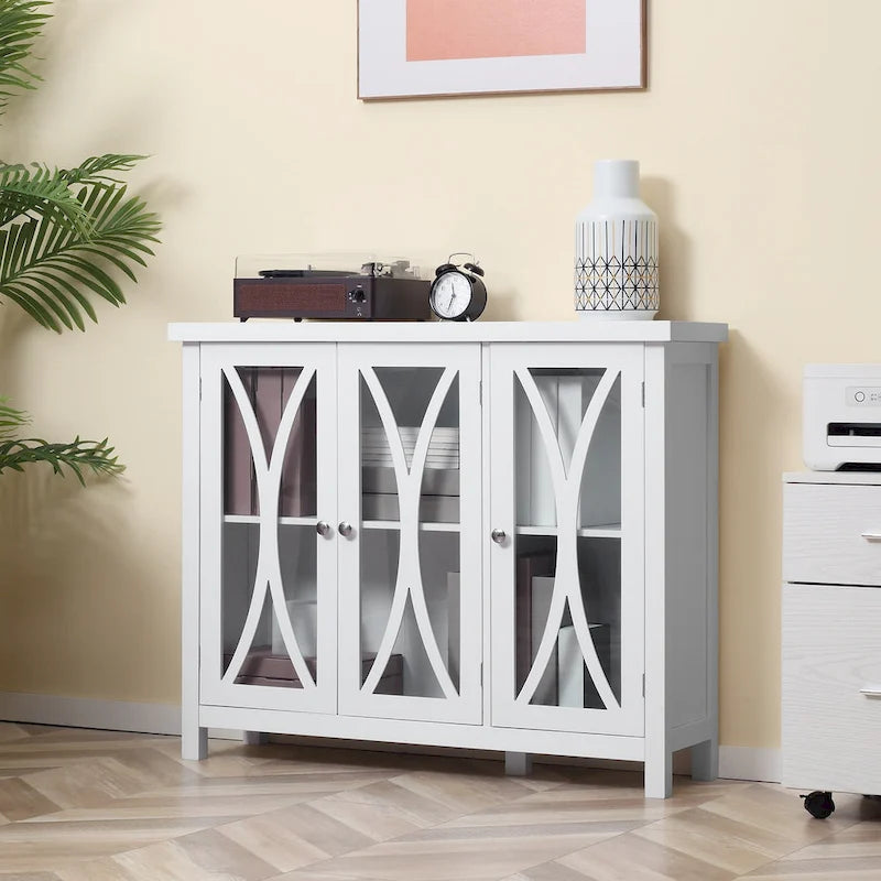 Bahut de cuisine moderne avec meuble de rangement à double porte et portes vitrées