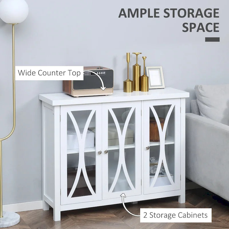 Bahut de cuisine moderne avec meuble de rangement à double porte et portes vitrées