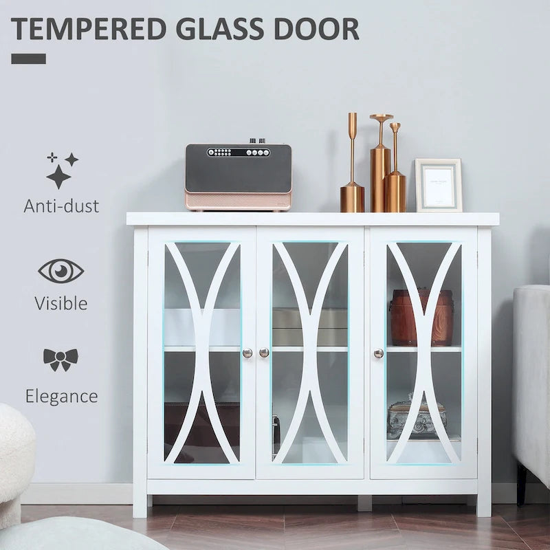 Bahut de cuisine moderne avec meuble de rangement à double porte et portes vitrées