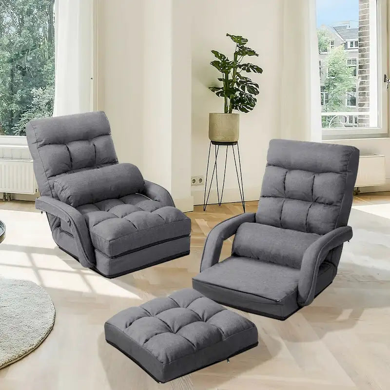 Fauteuil de sol pliant paresseux avec accoudoirs et oreiller
