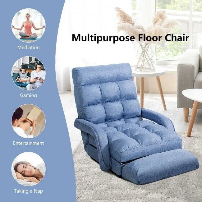 Fauteuil de sol pliant paresseux avec accoudoirs et oreiller