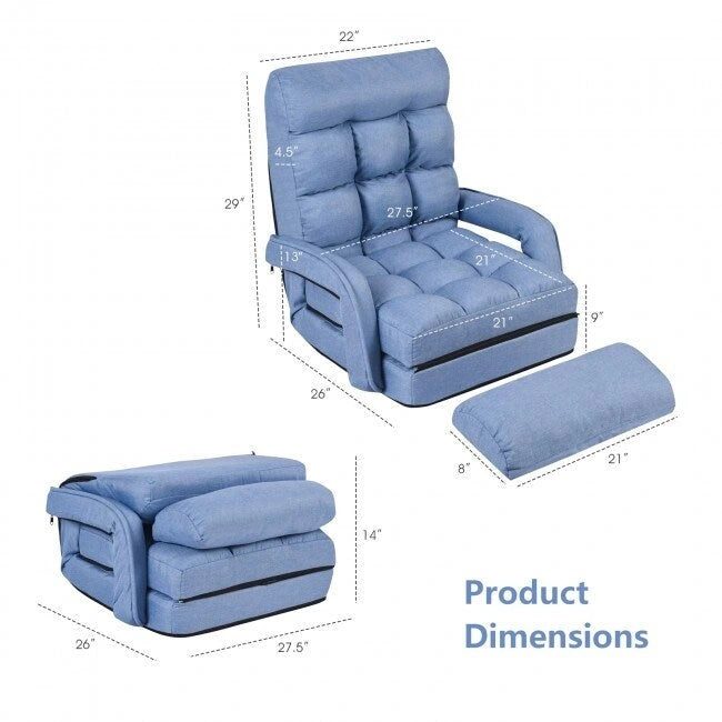Fauteuil de sol pliant paresseux avec accoudoirs et oreiller