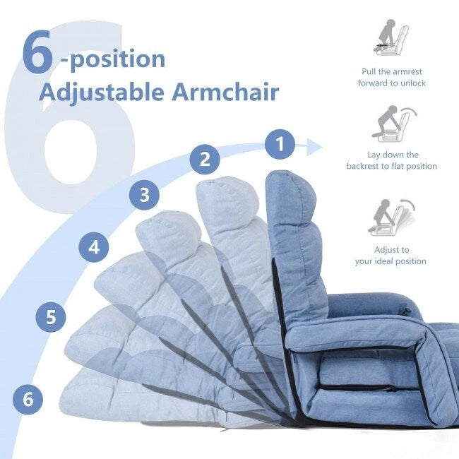 Fauteuil de sol pliant paresseux avec accoudoirs et oreiller