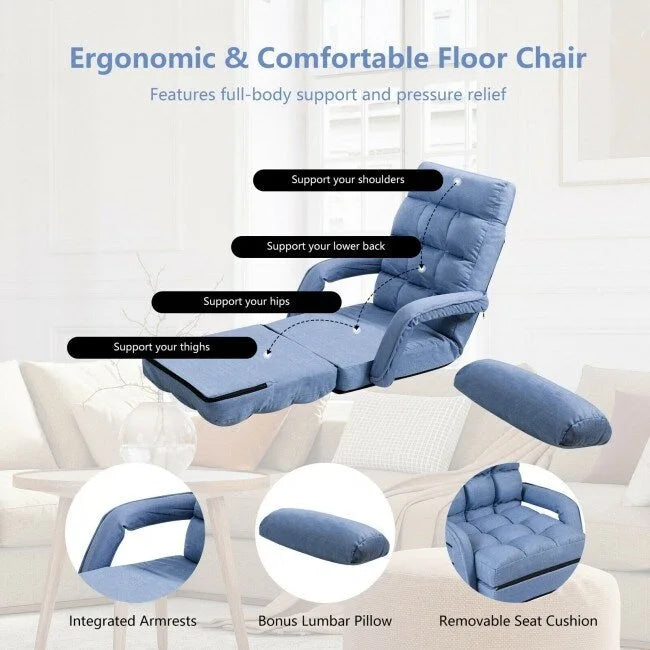 Fauteuil de sol pliant paresseux avec accoudoirs et oreiller