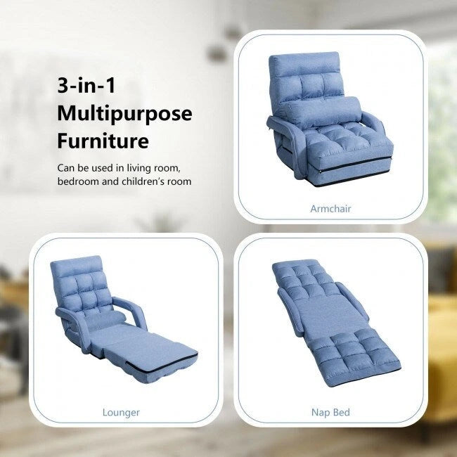 Fauteuil de sol pliant paresseux avec accoudoirs et oreiller