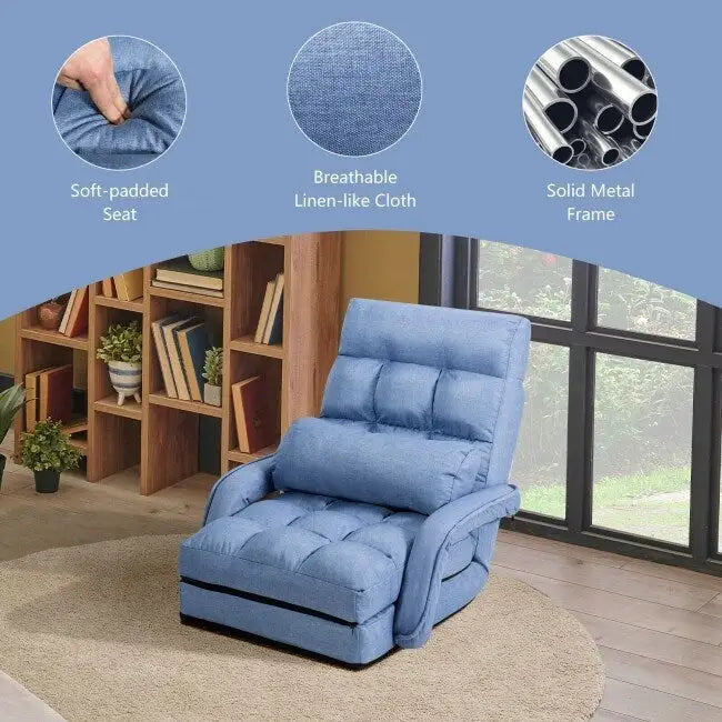 Fauteuil de sol pliant paresseux avec accoudoirs et oreiller