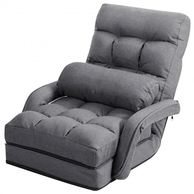 Fauteuil de sol pliant paresseux avec accoudoirs et oreiller