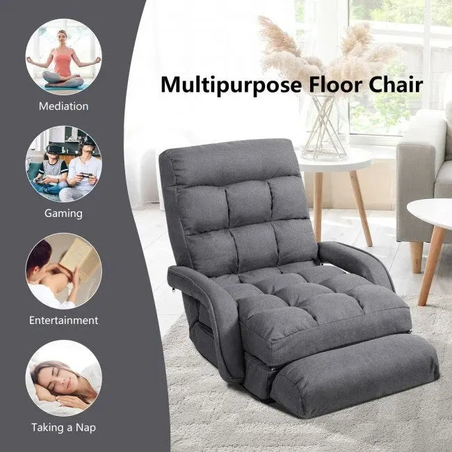 Fauteuil de sol pliant paresseux avec accoudoirs et oreiller