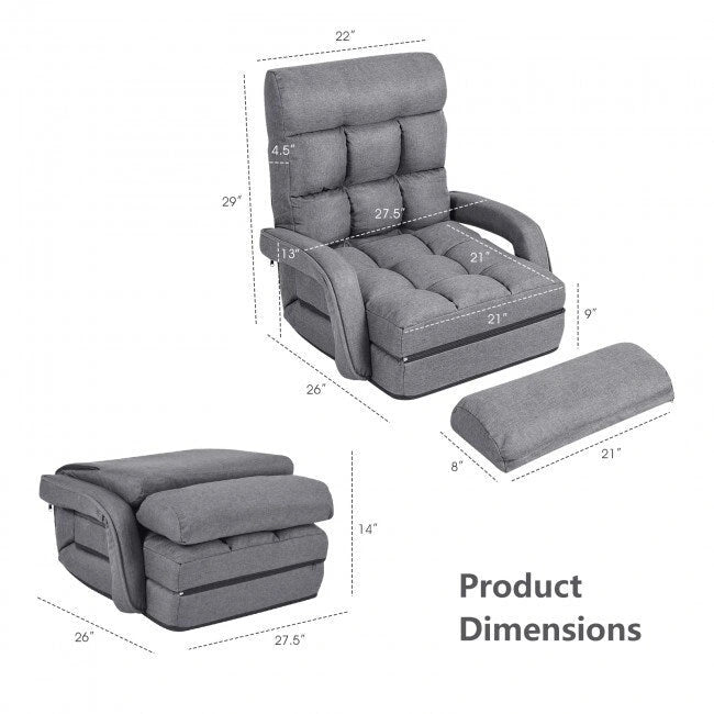 Fauteuil de sol pliant paresseux avec accoudoirs et oreiller