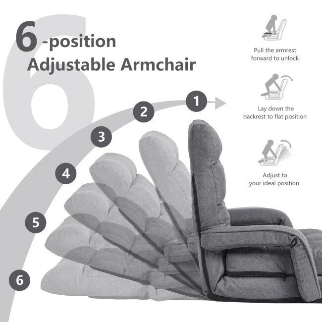 Fauteuil de sol pliant paresseux avec accoudoirs et oreiller