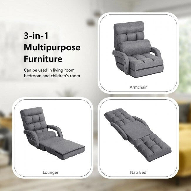 Fauteuil de sol pliant paresseux avec accoudoirs et oreiller