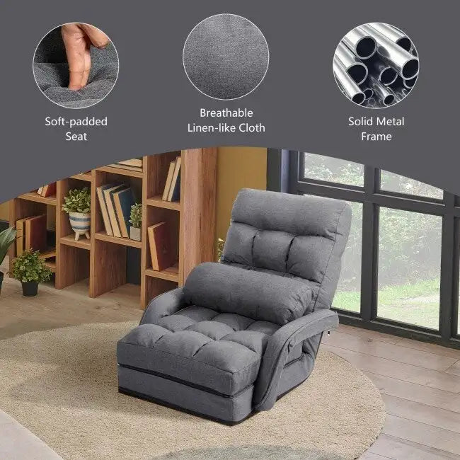 Fauteuil de sol pliant paresseux avec accoudoirs et oreiller