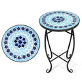 Table d'appoint ronde en mosaïque bleue pour l'intérieur/extérieur, support de plantes