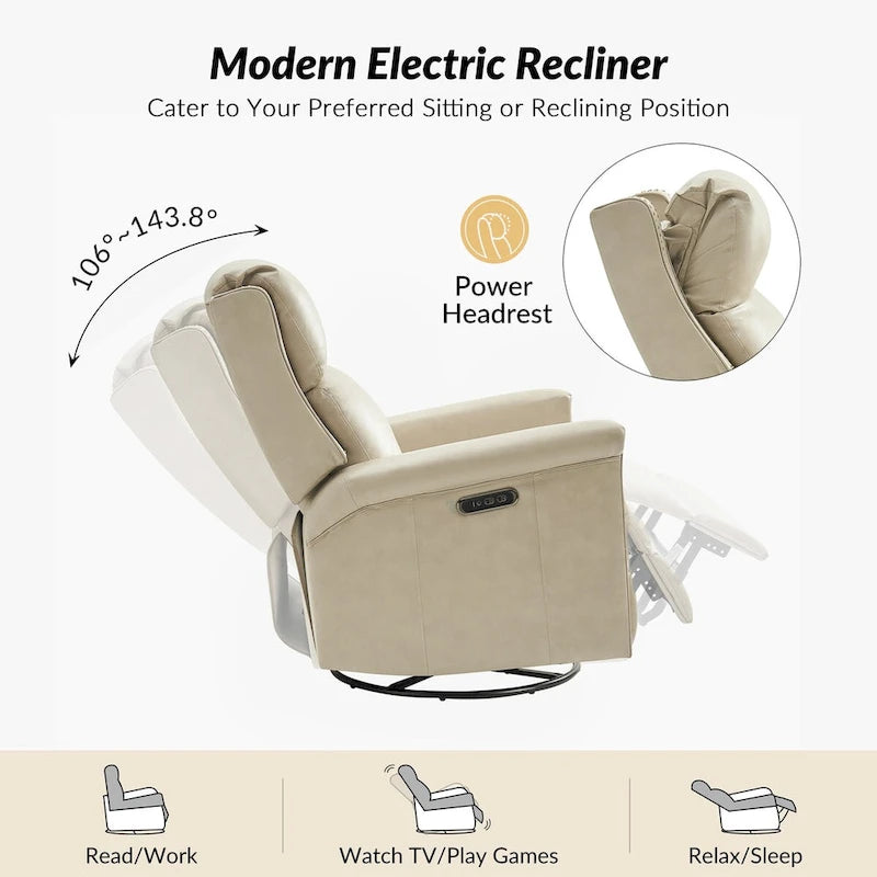 Fauteuil inclinable électrique pivotant et berçant de style traditionnel (ensemble de 2 pièces)