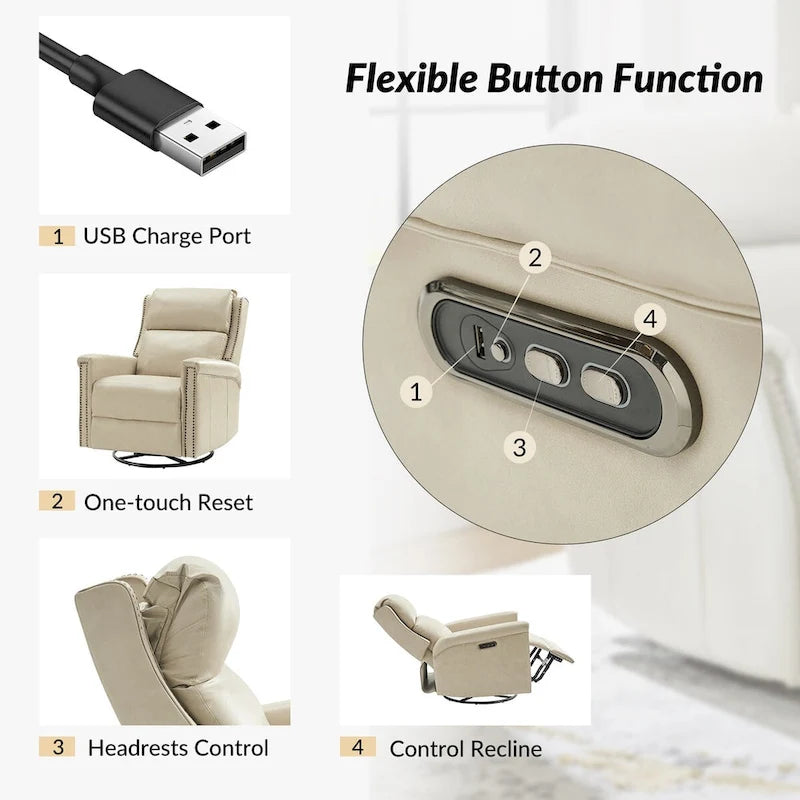Fauteuil inclinable électrique pivotant et berçant de style traditionnel (ensemble de 2 pièces)