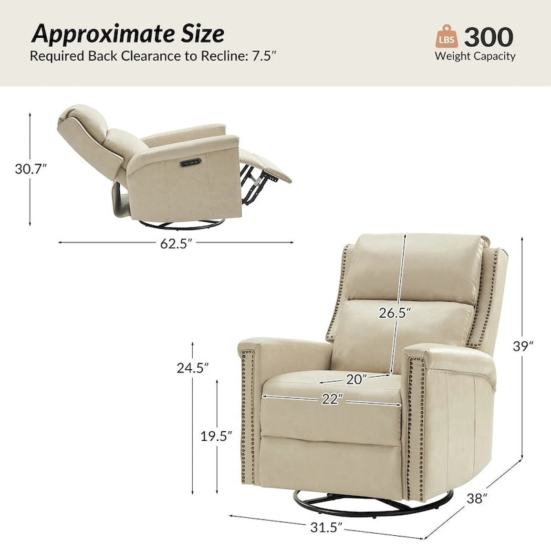Fauteuil inclinable électrique pivotant et berçant de style traditionnel (ensemble de 2 pièces)