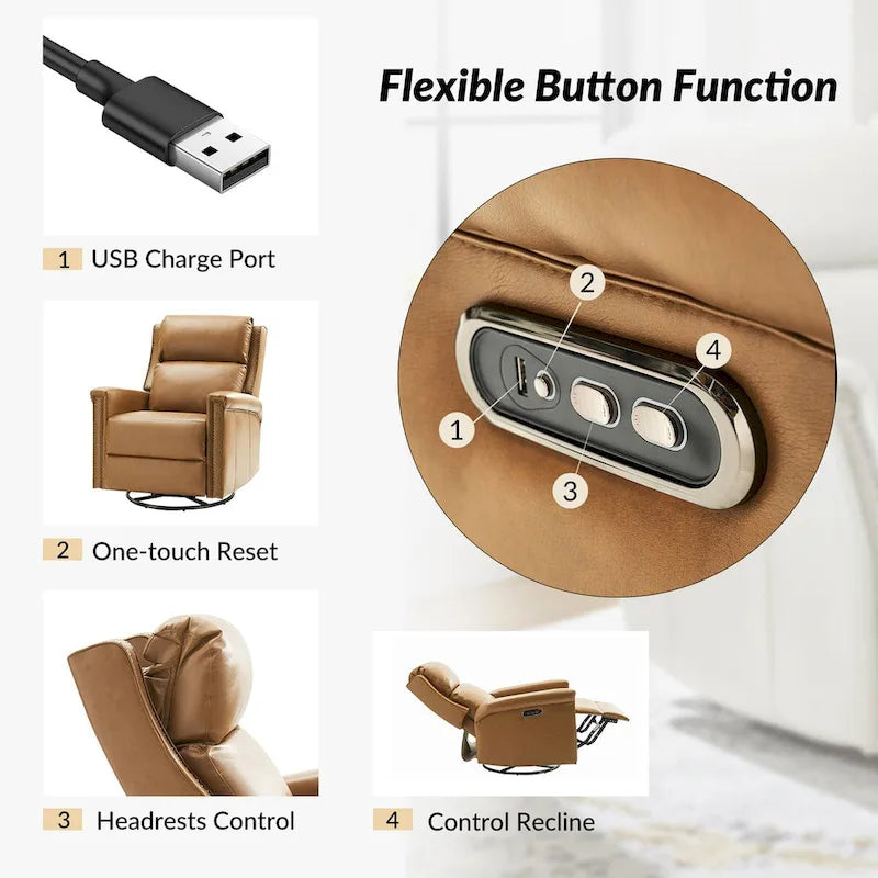 Fauteuil inclinable électrique pivotant et berçant de style traditionnel (ensemble de 2 pièces)