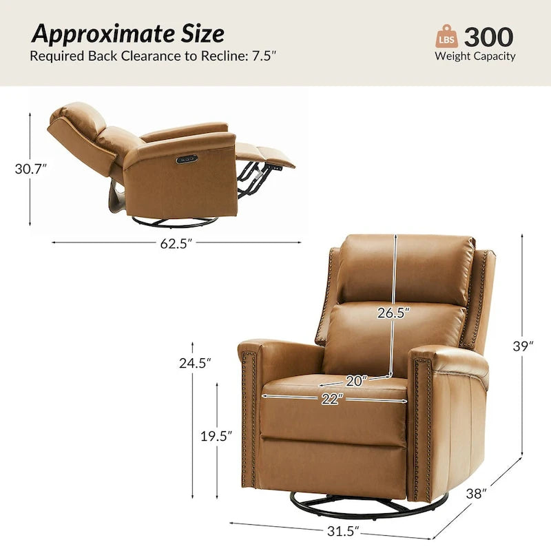Fauteuil inclinable électrique pivotant et berçant de style traditionnel (ensemble de 2 pièces)
