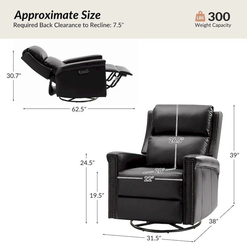 Fauteuil inclinable électrique pivotant et berçant de style traditionnel (ensemble de 2 pièces)