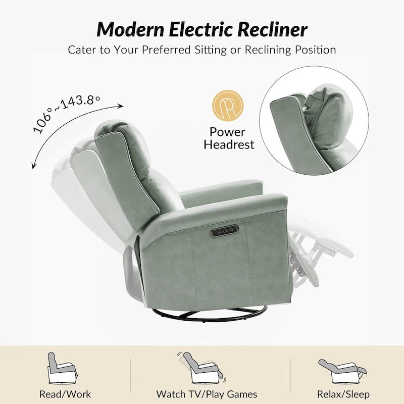 Fauteuil inclinable électrique pivotant et berçant de style traditionnel (ensemble de 2 pièces)