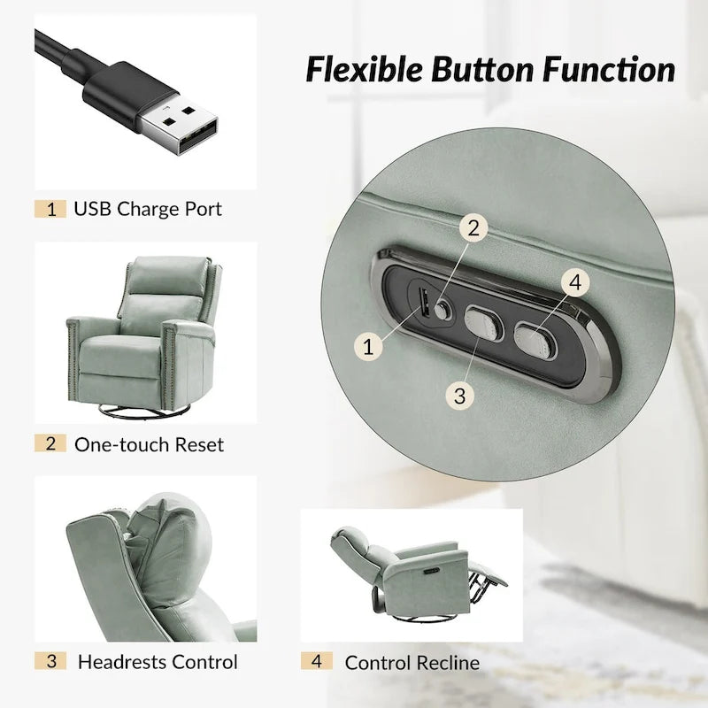 Fauteuil inclinable électrique pivotant et berçant de style traditionnel (ensemble de 2 pièces)