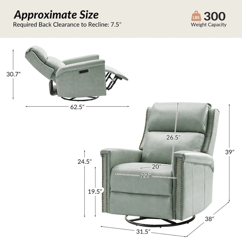 Fauteuil inclinable électrique pivotant et berçant de style traditionnel (ensemble de 2 pièces)