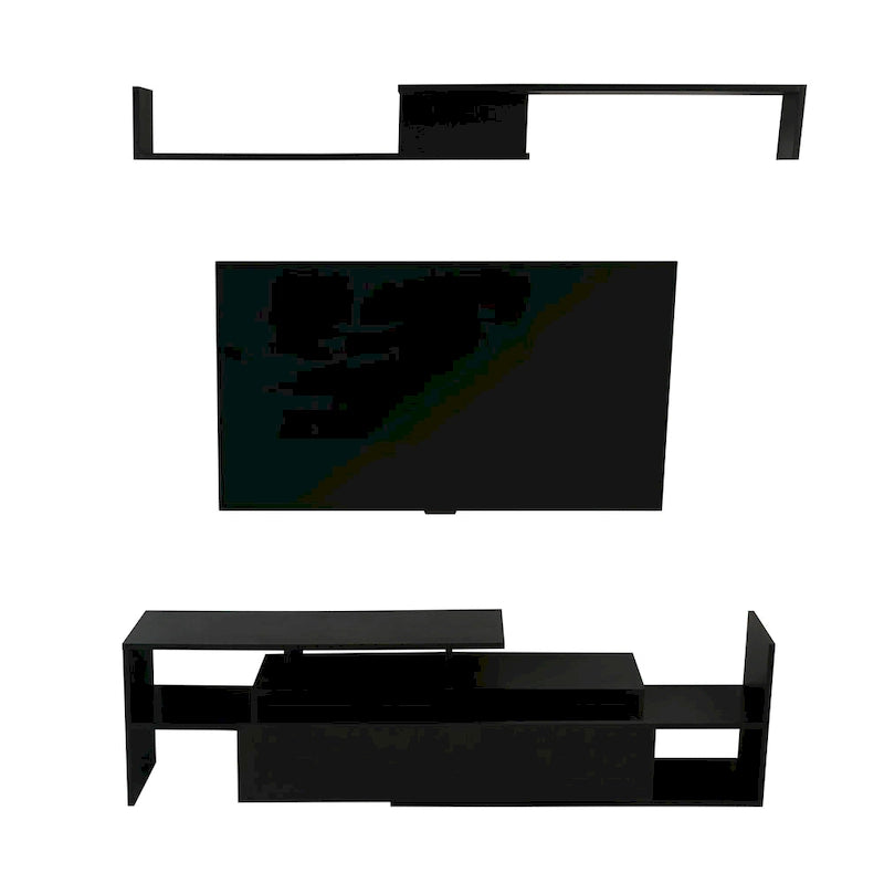 Meuble TV flottant à tiroir unique, console multimédia avec étagères ouvertes