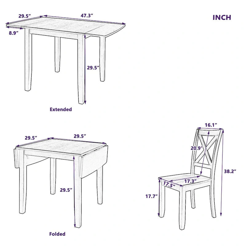 Table et chaises de coin-repas pliantes en bois