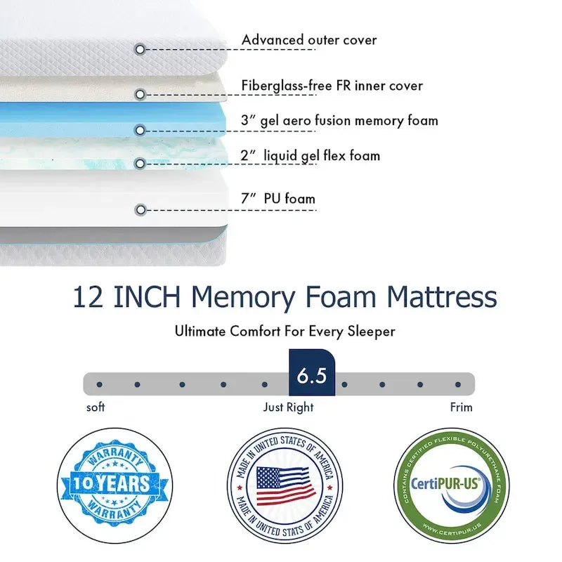 Matelas en mousse à mémoire de forme Gel de 12 pouces
